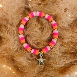 Hot pink light, pink, orange starfish, clay bead  bracelet. Handmade